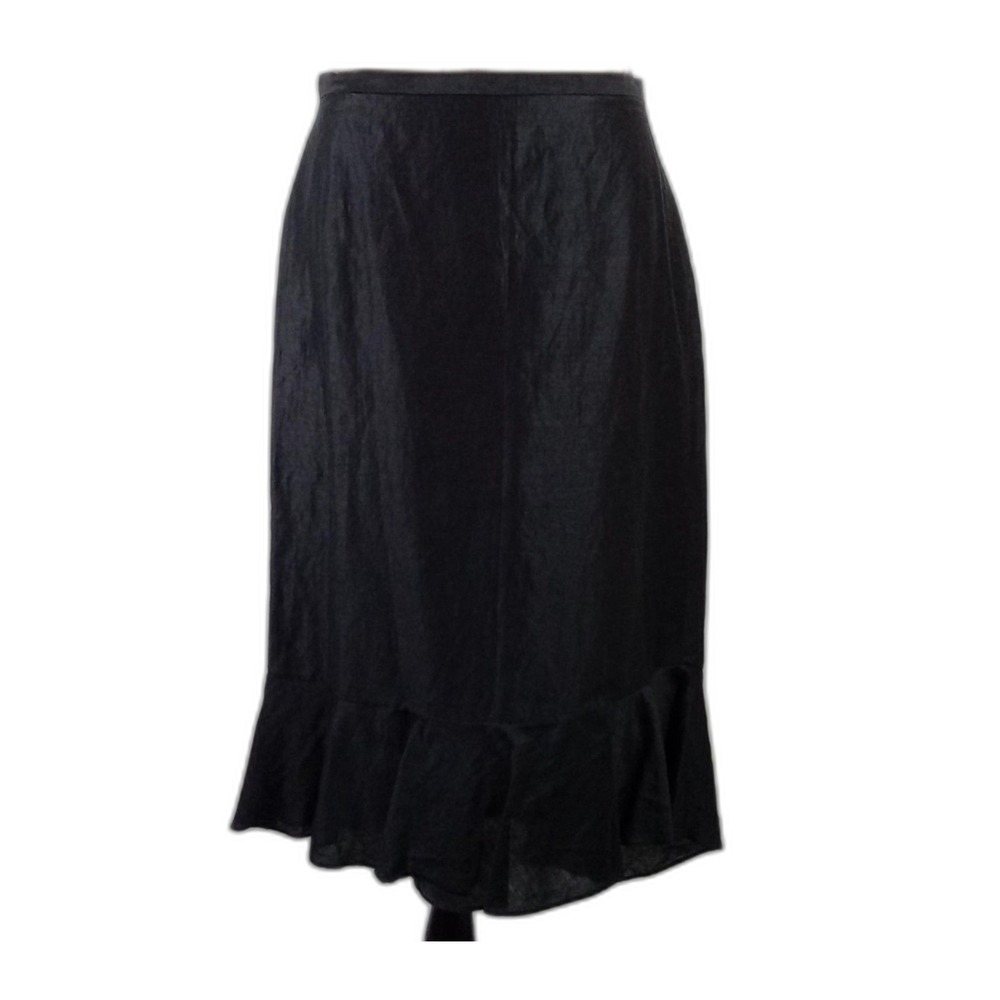 NWOT Banana Republic Skirt 6 Black Ramie Cotton Silk Hi Low Lined Zipβ Career
